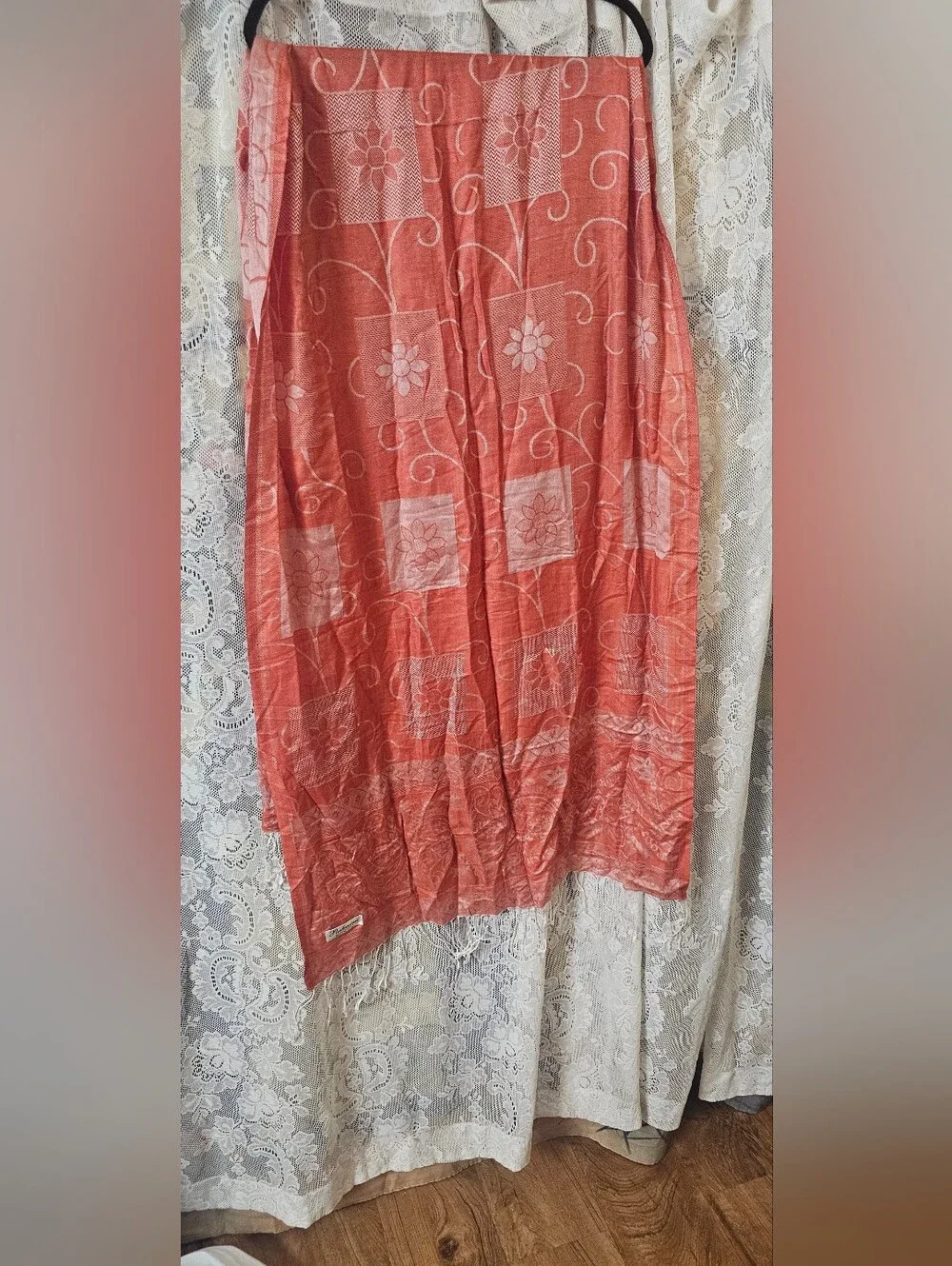 Pashmina Floral Print Scarf in Coral